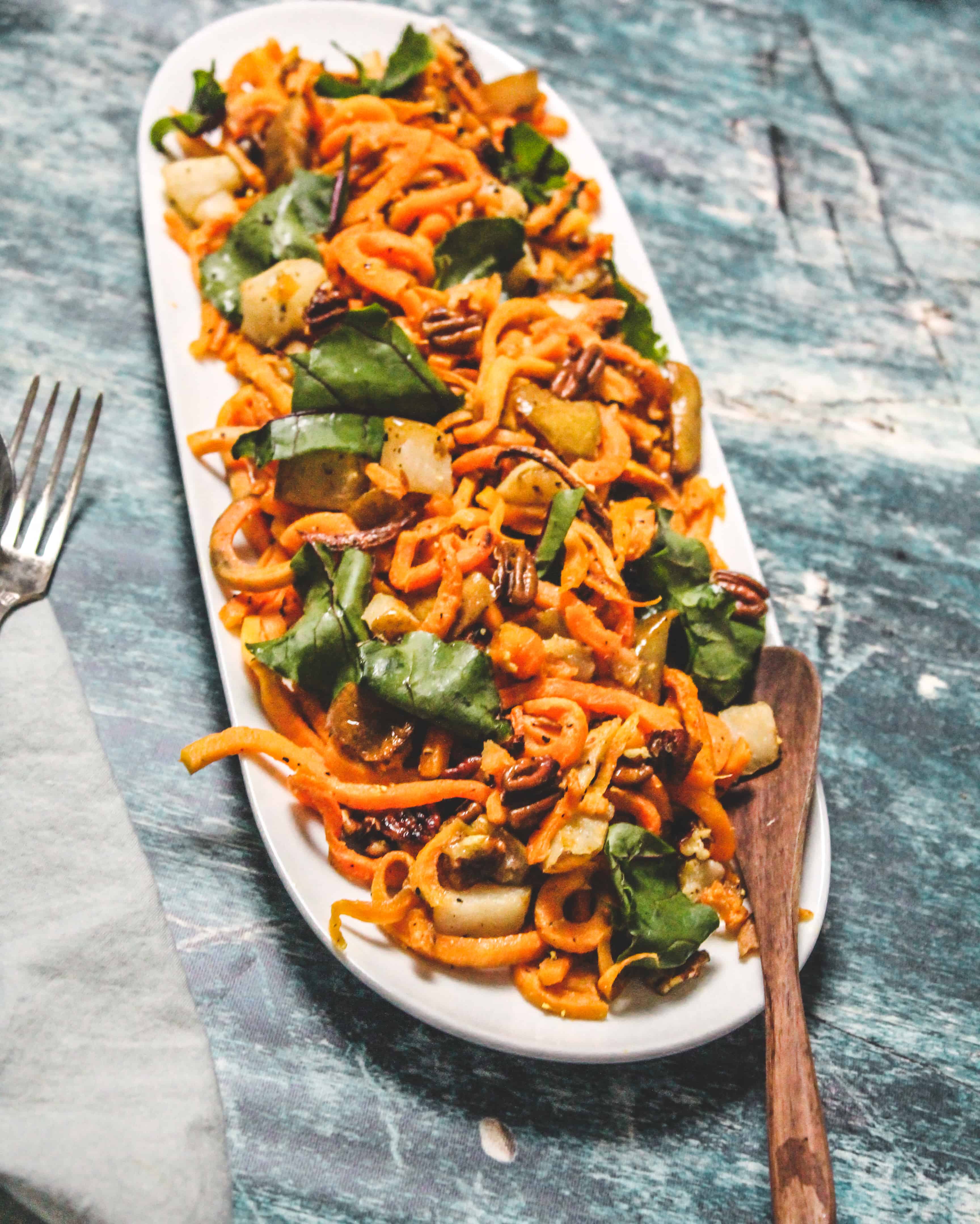Roasted Sweet Potato Noodles with Pears