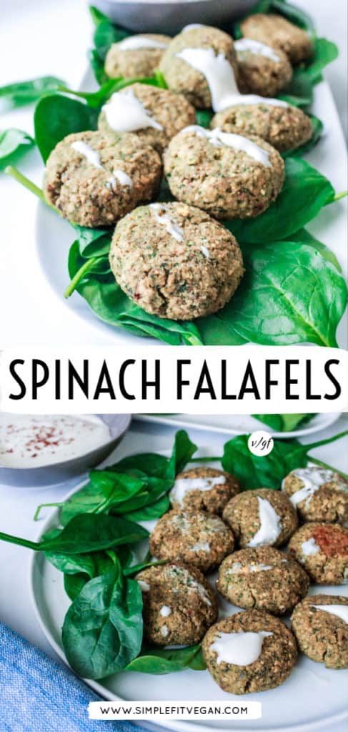 Authentic, easy, and tasty Spinach Falafel recipe. It's vegan, freezer-friendly, and baked for a healthy twist. Save this recipe as it will become your favorite go-to vegan lunch and dinner!  P.S. It's also perfect for meal-preps! #falafel #vegan #veganrecipe #plantbased 
