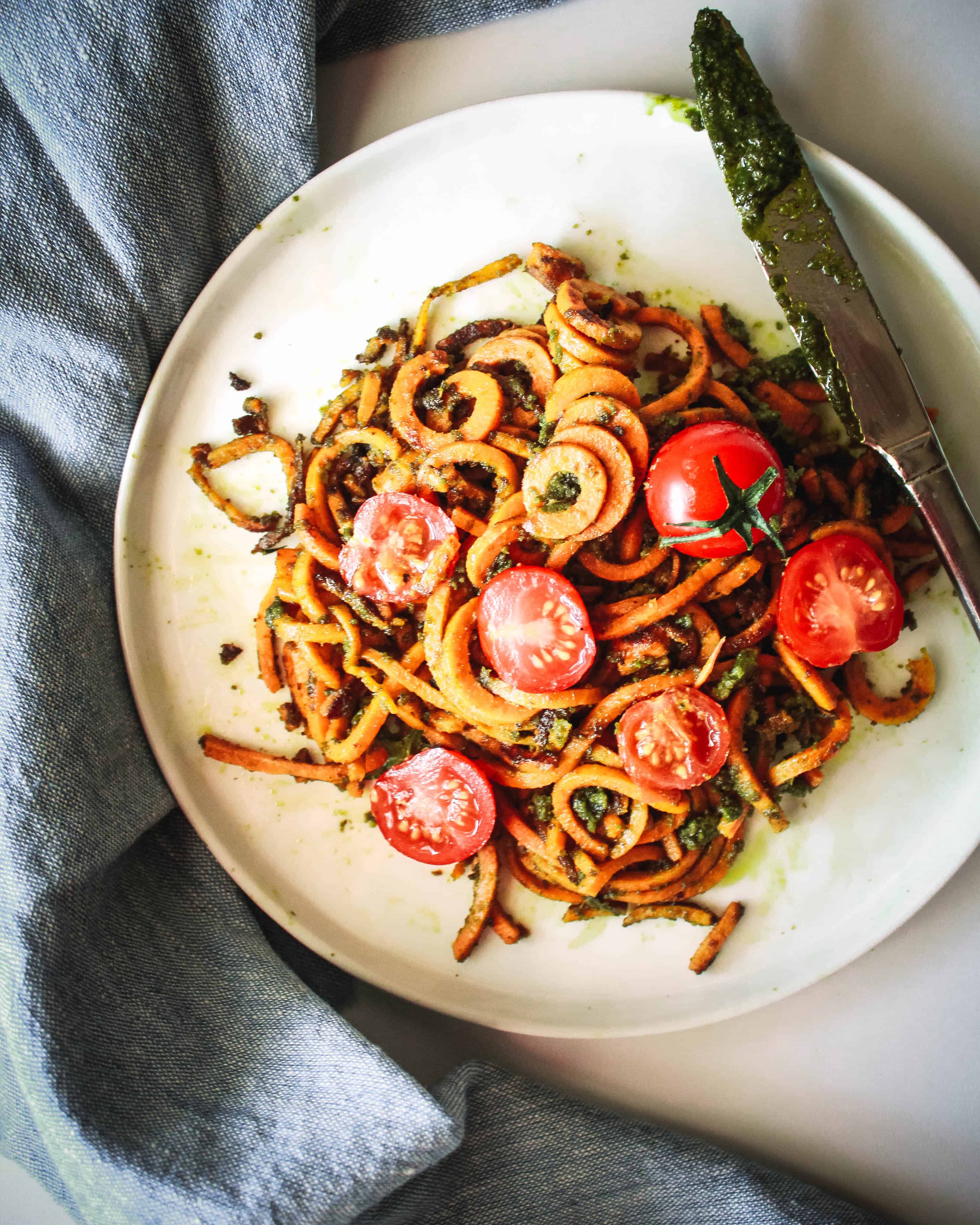 Sweet Potato Noodles with Almond Pesto