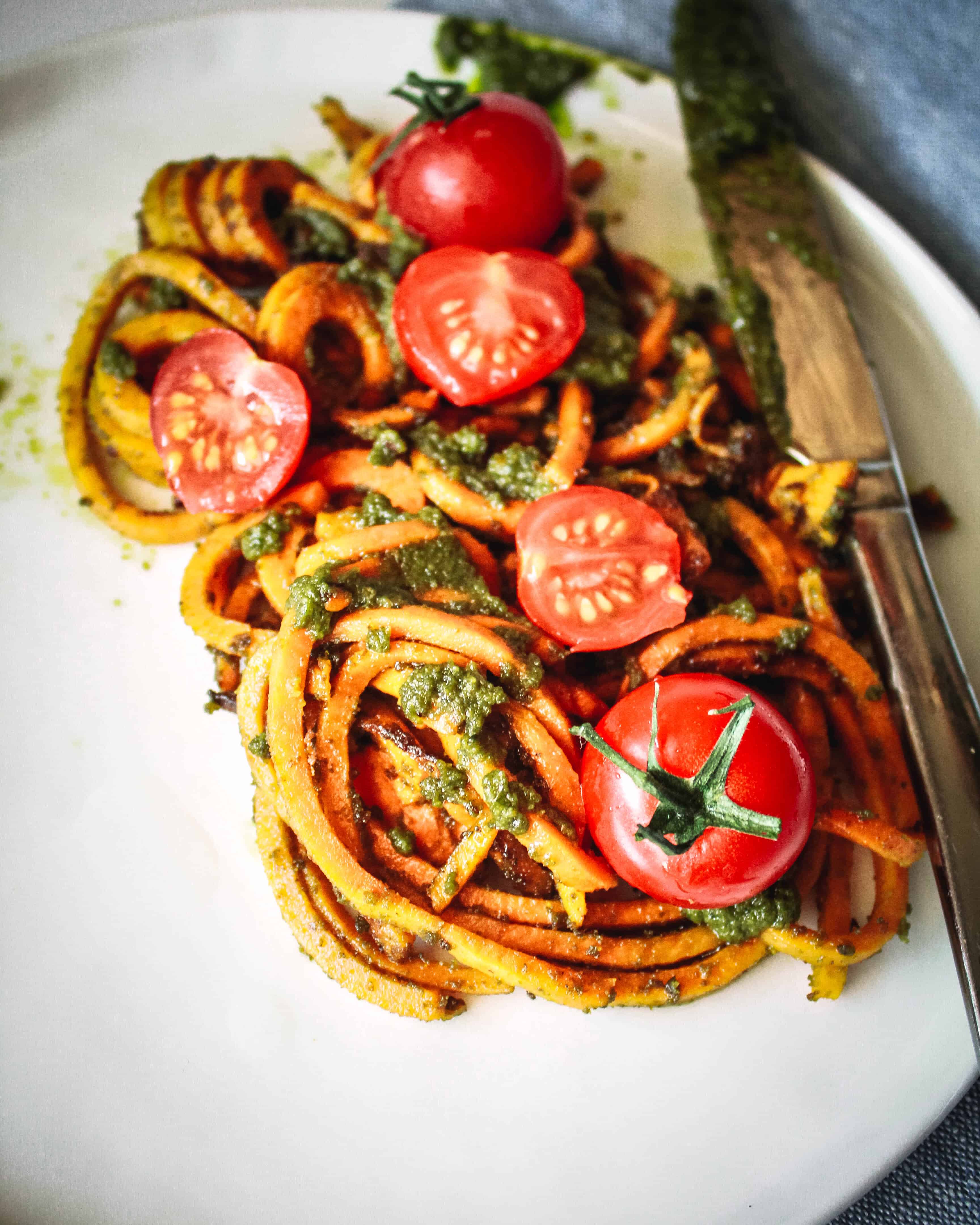 Sweet Potato Noodles with Almond Pesto