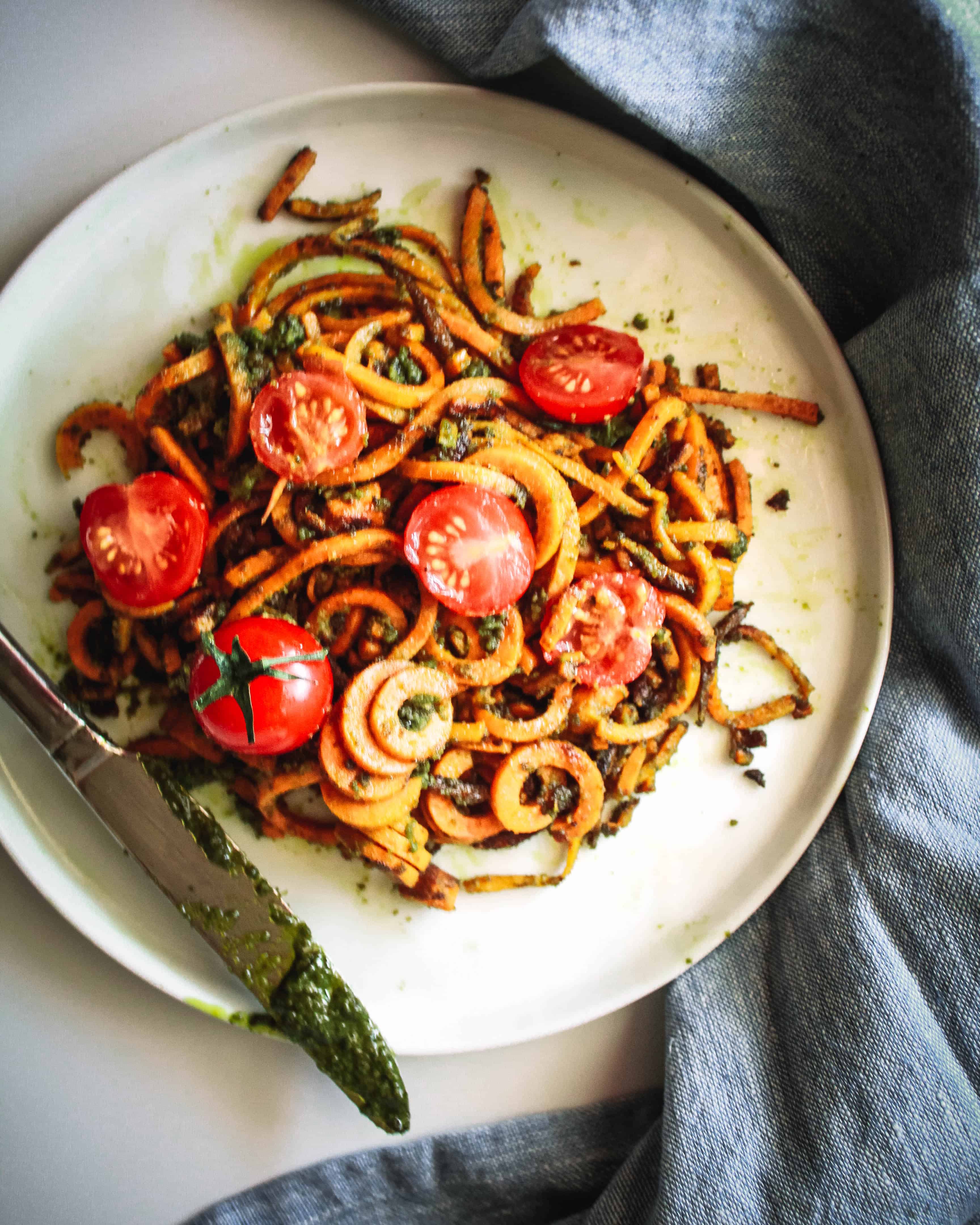 Sweet Potato Noodles with Almond Pesto