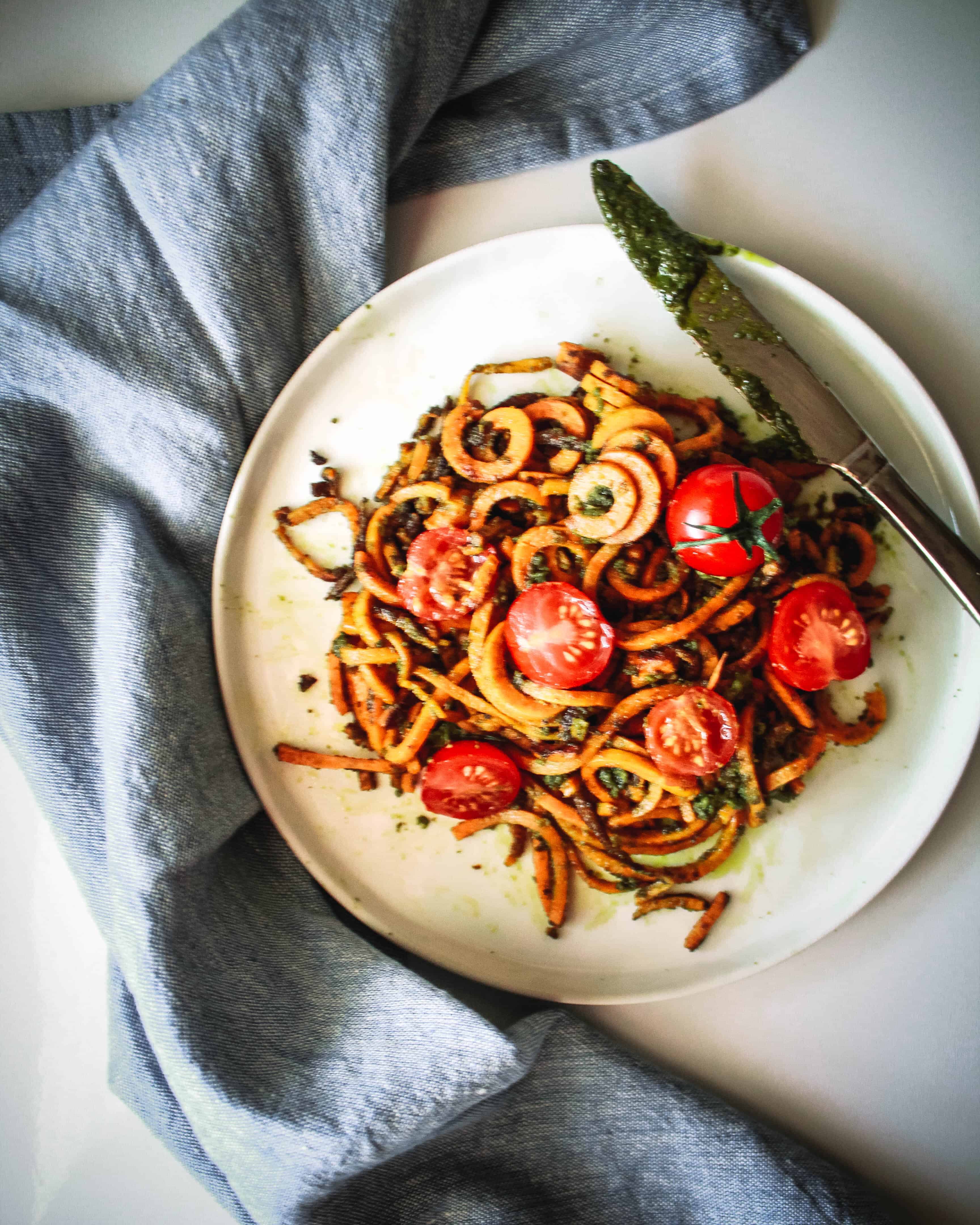 Sweet Potato Noodles with Almond Pesto