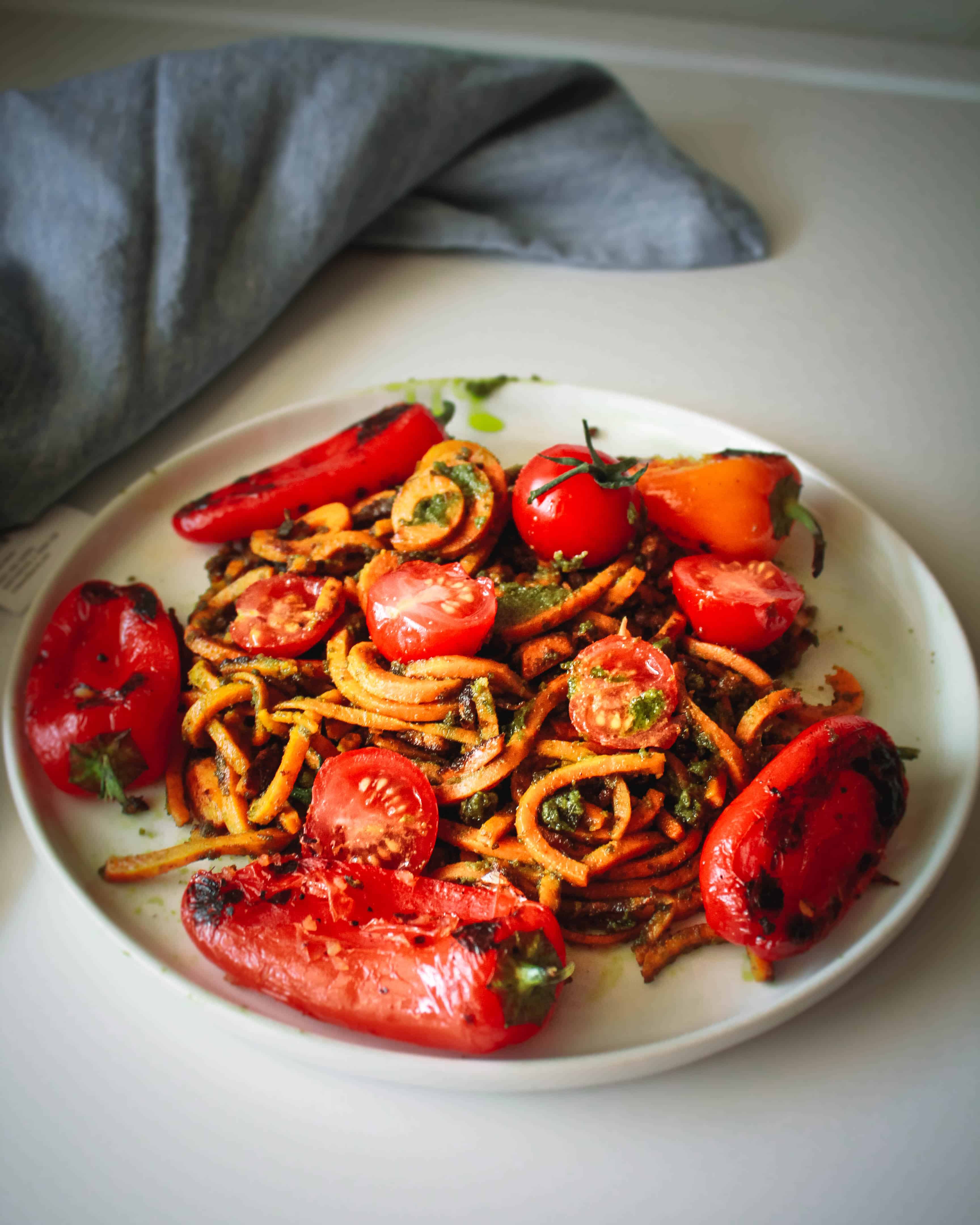 Sweet Potato Noodles with Almond Pesto