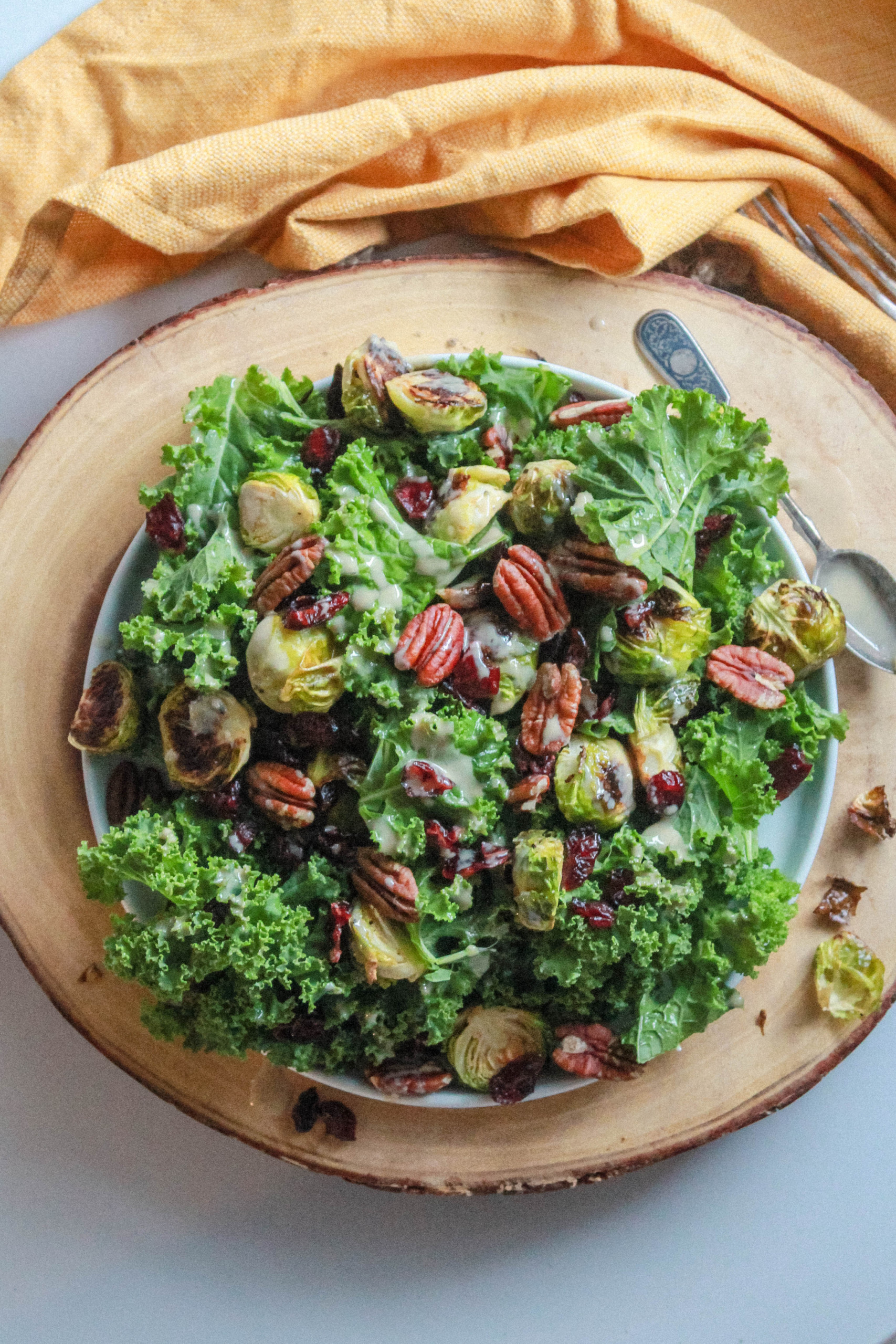 Kale Salad with Brussel Sprouts, Cranberries, and Pecans