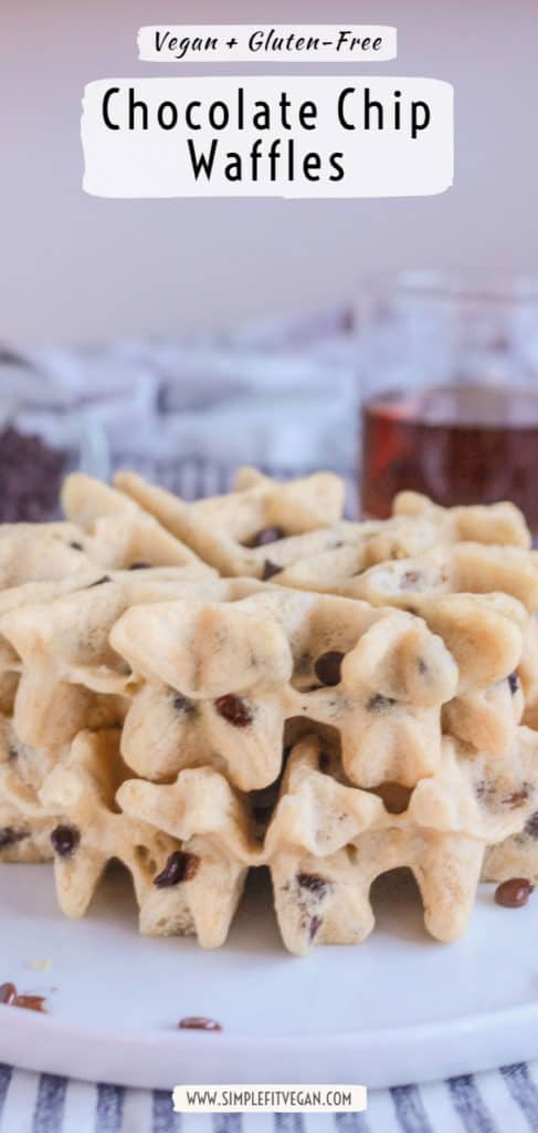 Put your waffle iron maker to use and make these delicious Gluten-Free Vegan Chocolate Chip Waffles! This recipe is easy to make, relatively healthy, and is a perfect breakfast for kinds and adults alike! #glutenfree #vegan #waffle #veganbreakfast #glutenfreebreakfast #glutenfreerecipe #veganrecipe 