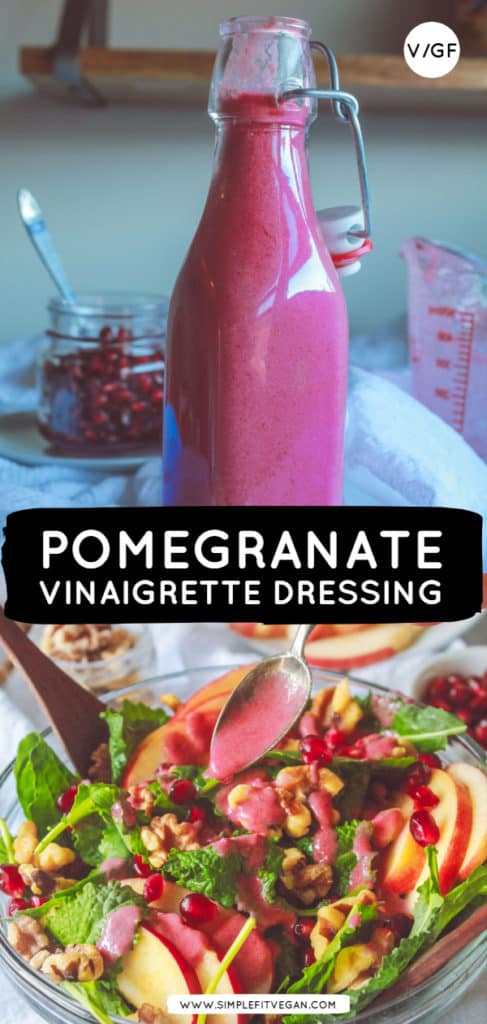 This delicious Pomegranate Vinaigrette Dressing recipe made with only 4 ingredients! It’s the best dressing for your winter salads. Plus, it’s dairy-free, gluten-free, and refined-sugar free.