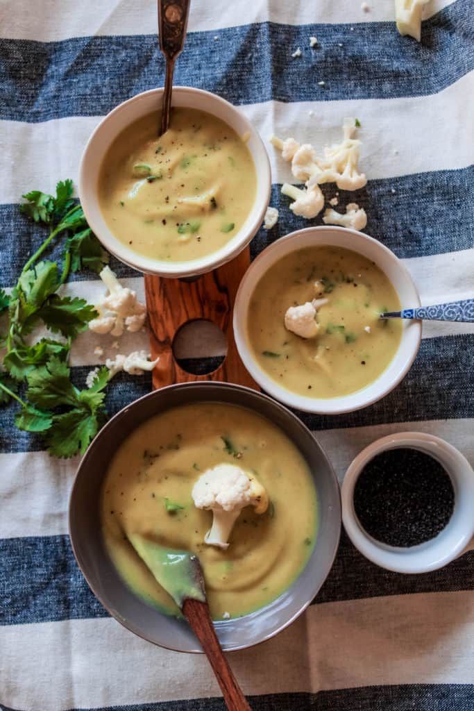 Healthy, simple Curried Cauliflower Soup that is ready in 30 minutes! It’s warm, subtly spicy, and so comforting – perfect on a chili day!