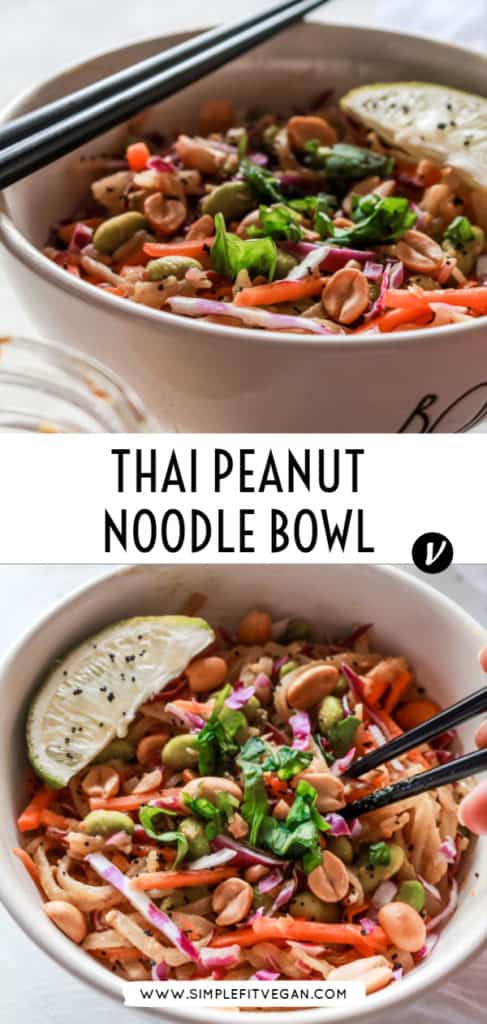 Vegan Thai Peanut Noodle Bowl that is easy to make, subtly spicy, and packed with protein! #thai #peanut #noodles