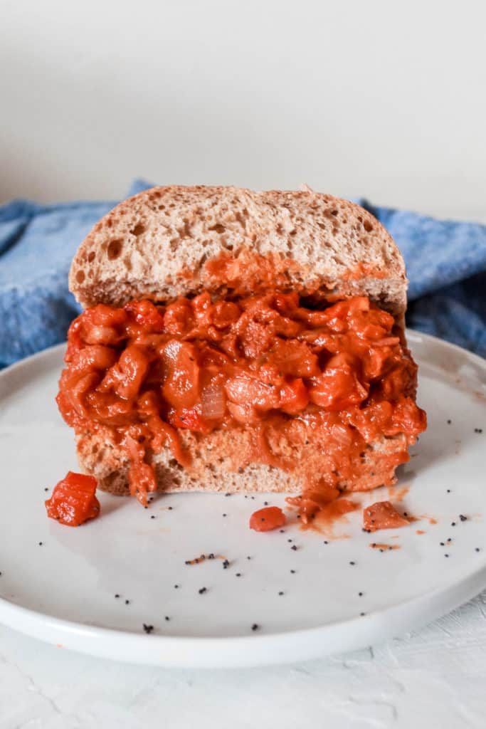 Vegan Sloppy Joes made with Pinto Beans is a delicious, quick meal idea! All you need is 7 ingredients and 15 minutes!