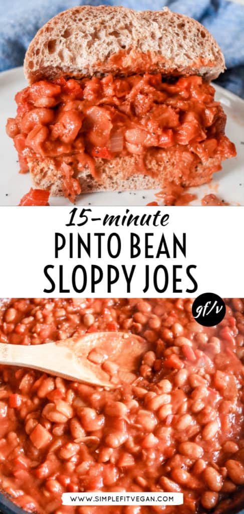 Vegan Sloppy Joes made with Pinto Beans is a delicious, quick meal idea! All you need is 7 ingredients and 15 minutes! 