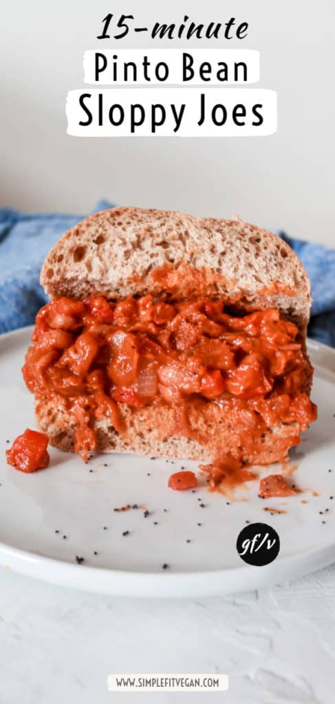 Vegan Sloppy Joes made with Pinto Beans is a delicious, quick meal idea! All you need is 7 ingredients and 15 minutes!