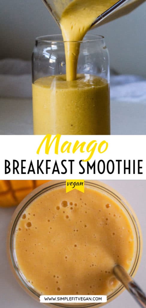 Healthy Mango Breakfast Smoothie that’s a great meal replacement and will give you all day energy! #weightloss #healthy #smoothie