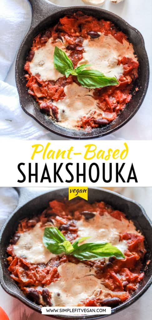 Easy, vegan Shakshouka recipe that is makes a healthy breakfast, brunch, or even dinner! It has beans for added protein and is 100% dairy-free! #shakshouka #plantbased #dairyfree