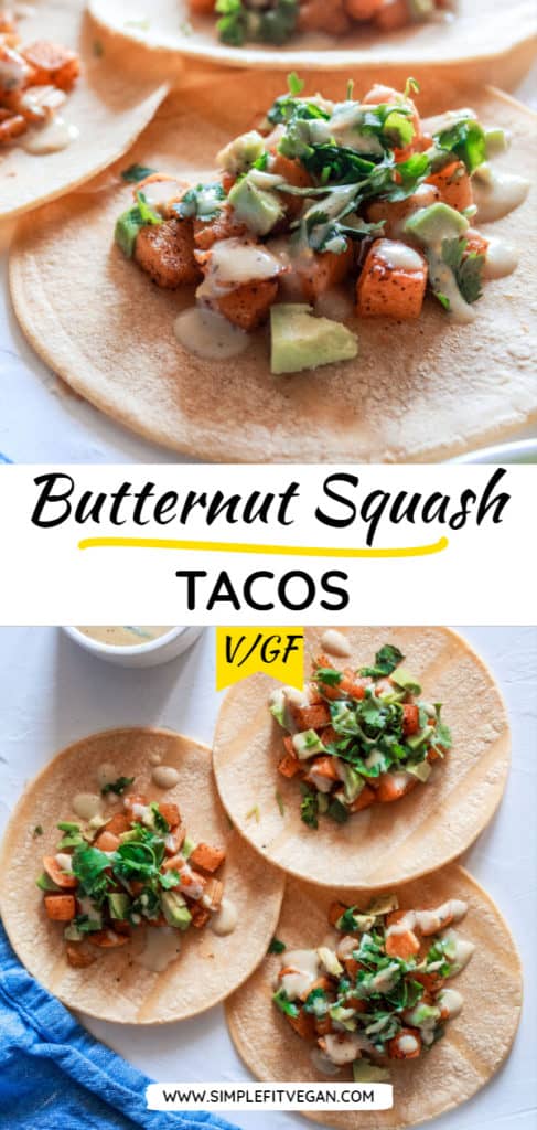 These healthy, Roasted Butternut Squash Tacos make a quick weeknight meal. It’s full of fall flavors, buttery, and a little nutty! #butternutsquash #taco #veganrecipe