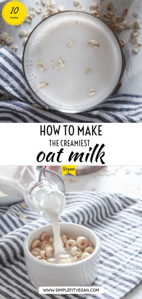 Make the creamiest, homemade oat milk with this easy 10 that you can use in coffee, cereal, dessert, oatmeal, smoothies and more!
