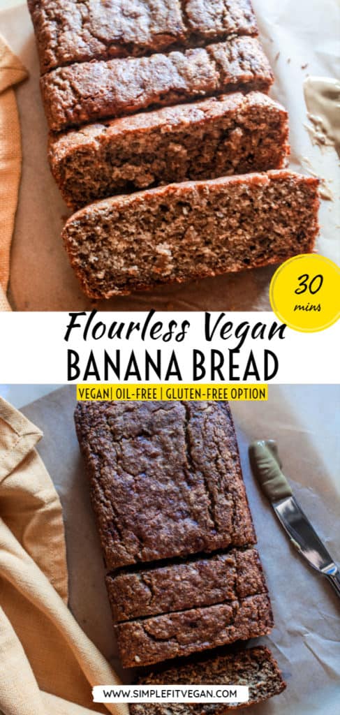 Healthy and easy banana bread recipe made without flour! It’s soft, moist, sweet, and full of banana flavor! #bananabread #vegan #easyrecipe