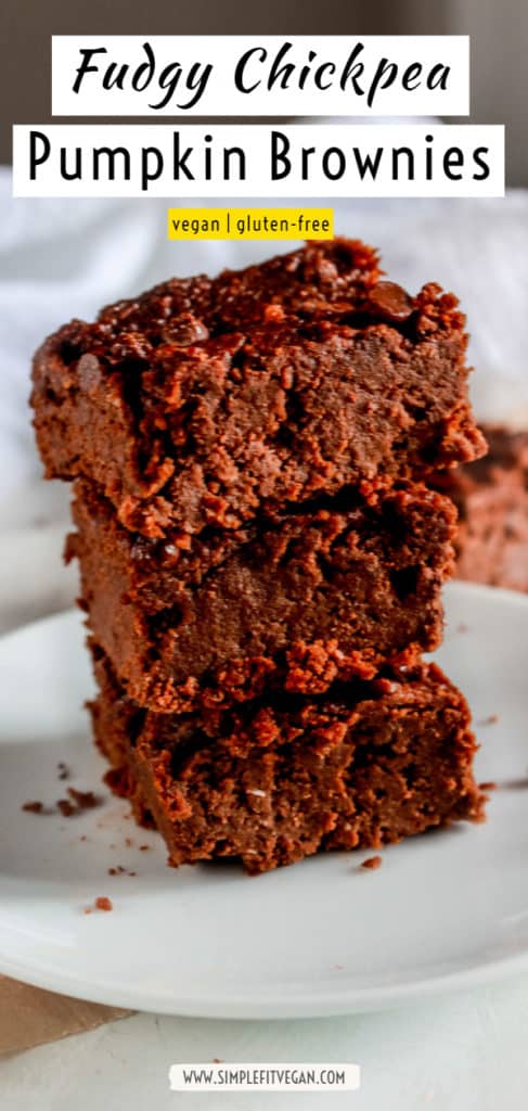 These vegan pumpkin brownies are made with chickpeas and have zero flour! It’s an easy, low calorie, and healthy dessert idea for any day! #brownie #chickpea #healthyrecipe #vegan