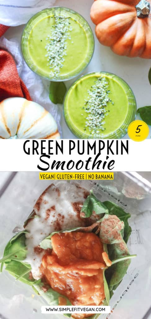 Healthy Pumpkin Smoothie recipe with Leafy Greens, optional added protein, and no banana! #vegansmoothie #pumpkinsmoothie #greensmoothie