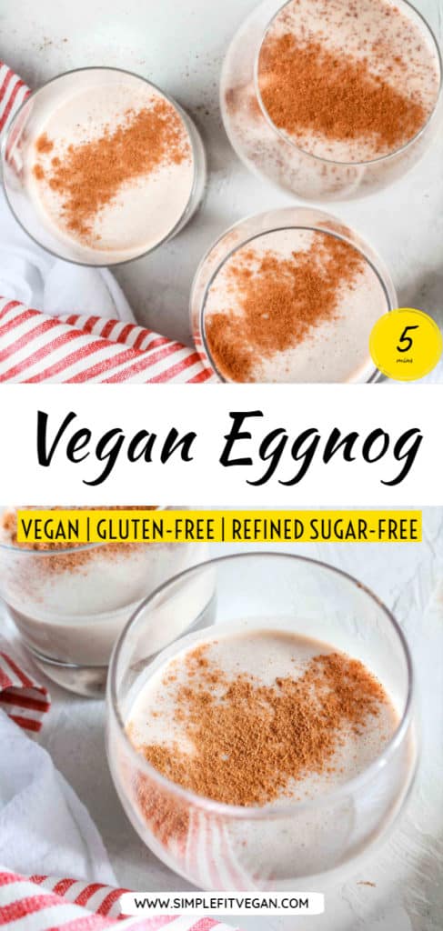 Easy, homemade, and comforting eggnog recipe that is made with natural sugar. It’s perfect for spiking for the holidays or a cold winter night! #eggnog #vegan #dairyfree