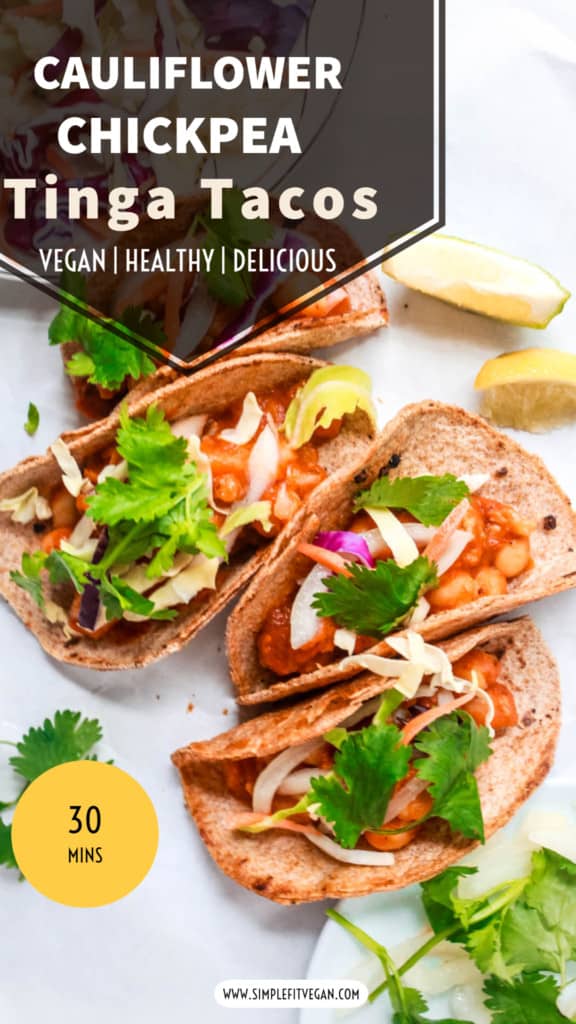 Authentic, Mexican, saucy tacos make an easy vegan dinner! These tacos are healthy and you can adjust the spice level to your liking. #tacos #tinga #veganmeal