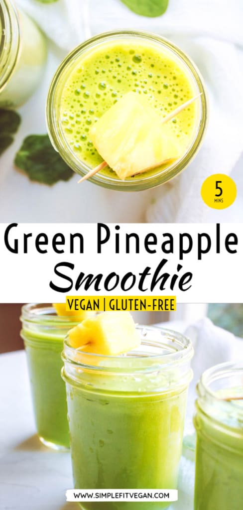 Delicious, tropical green smoothie to help with weight loss and fat burning. It’s full of antioxidant to help you detox your body. Drink it as a snack or a full meal replacement. #greensmoothie #detoxsmoothie #pinapple