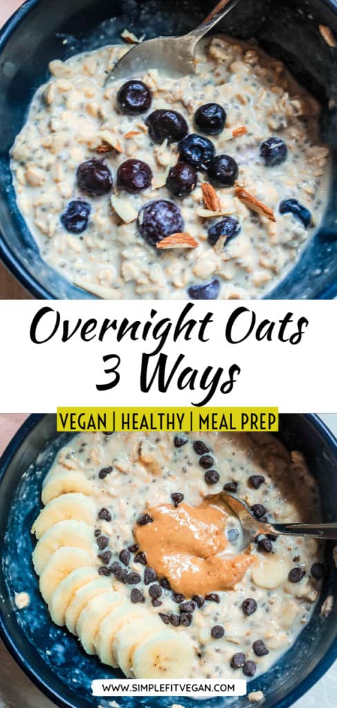 Meal prep your breakfast once by making overnight oats in a jar with three different toppings! It’s a healthy, clean, and easy way to make breakfast! #overnightoats #oatmeal #cleanbreakfast