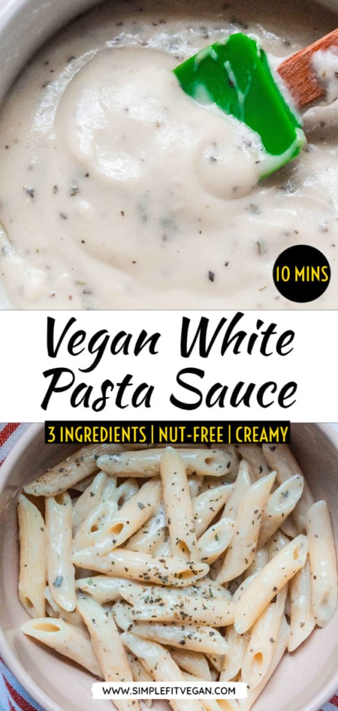 Simple, creamy, white vegan sauce that is great in pizzas, lasagnas, and with plaint pasta. It’s nut-free, healthy, and very easy to make with 3 simple ingredients!